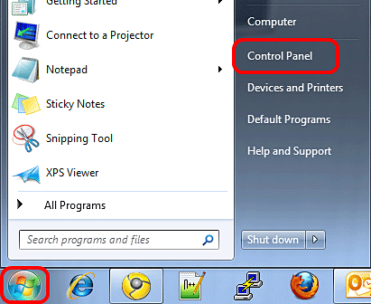 Windows 7 Start Menu, Control Panel